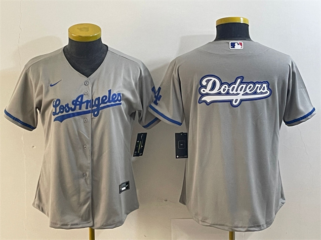 Youth Los Angeles Dodgers Grey Team Big Logo Stitched Jersey